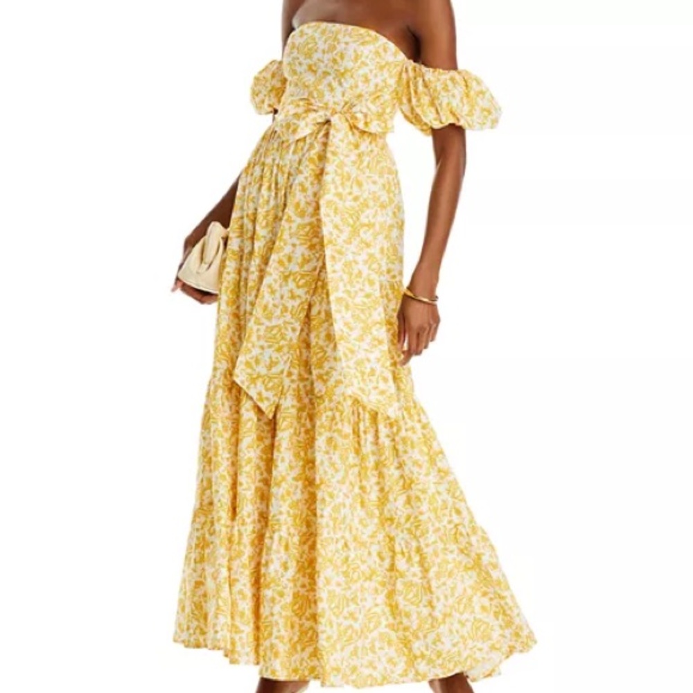 AQUA Yellow Floral Off-Shoulder Dress